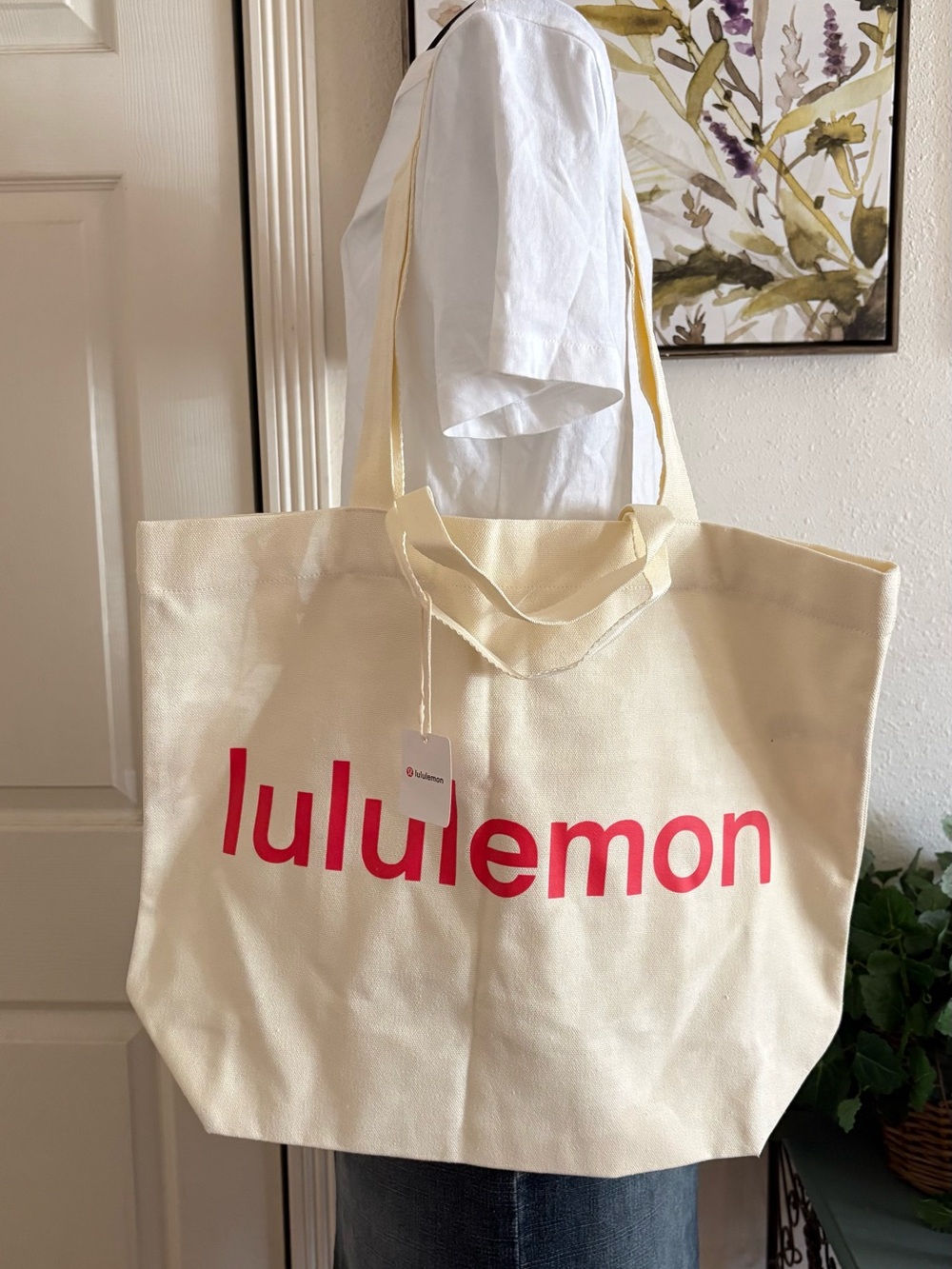 lululemon athletica Cream Canvas Tote with Pink Logo